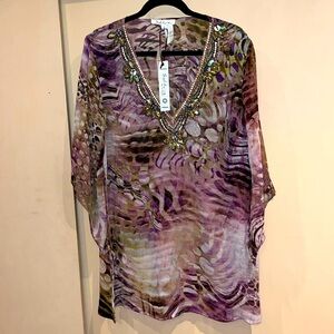 Solitaire by Ravi Khosla NWT sequined tunic styled cover up sheer blouse size S